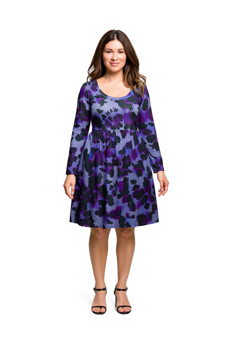 Long Sleeve Empire Waist Dress in Print, Main, color, Purple Multi
