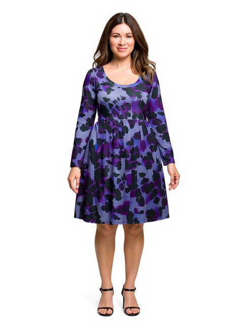 Long Sleeve Empire Waist Dress in Print