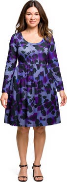 24seven Comfort Apparel Long Sleeve Empire Waist Dress in Print