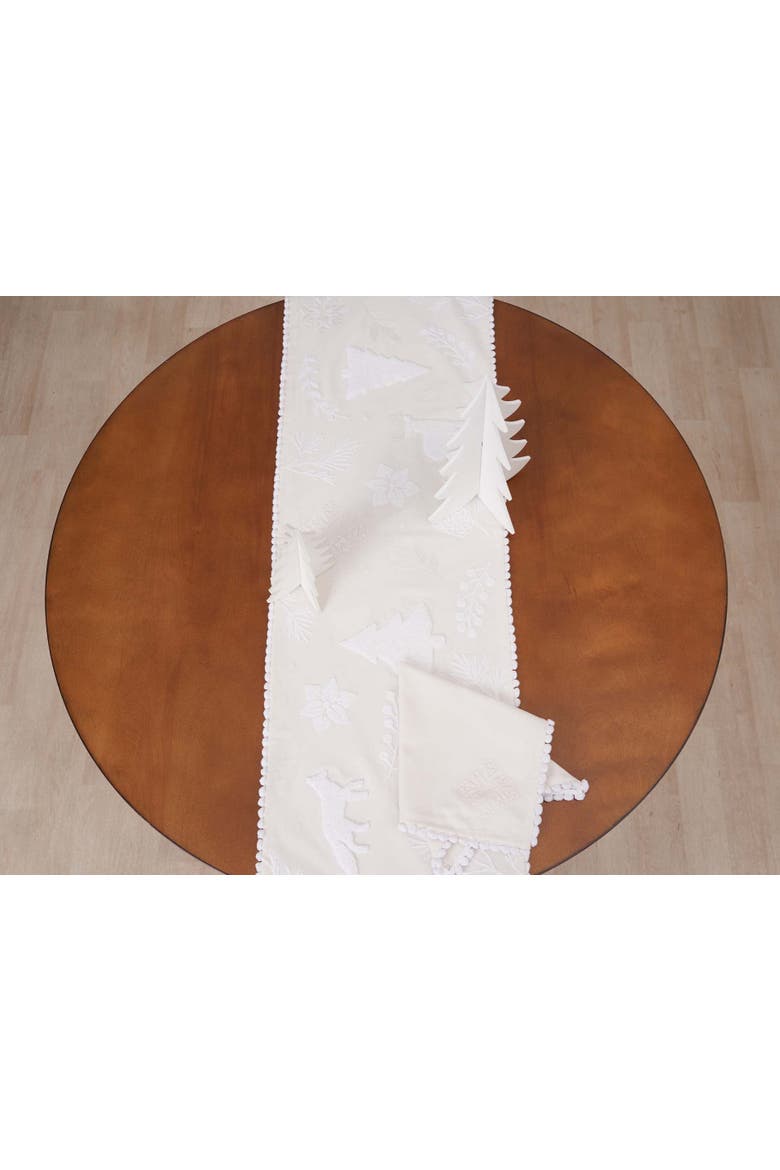Yuletide Frost Pine Tree and Fox Tufted Runner 14" x 72", Alternate, color, White