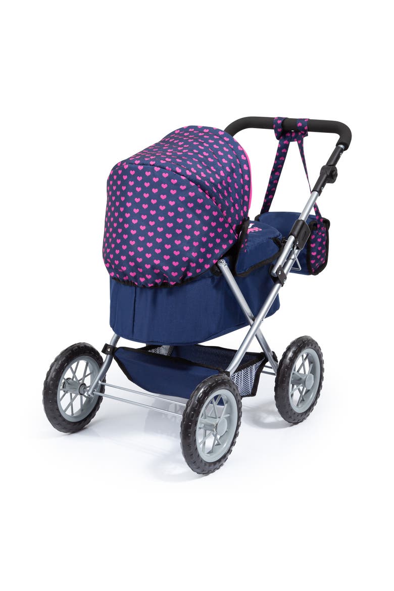Trendy Pram Blue, Pink, Hearts Fits Dolls Up To 18 Inches, Alternate, color, Blue