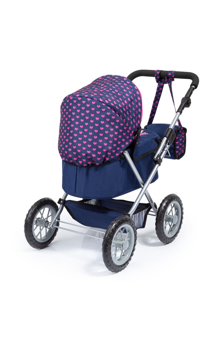 Bayer Design Trendy Pram Blue, Pink, Hearts Fits Dolls Up To 18 Inches, Alternate, color, Blue