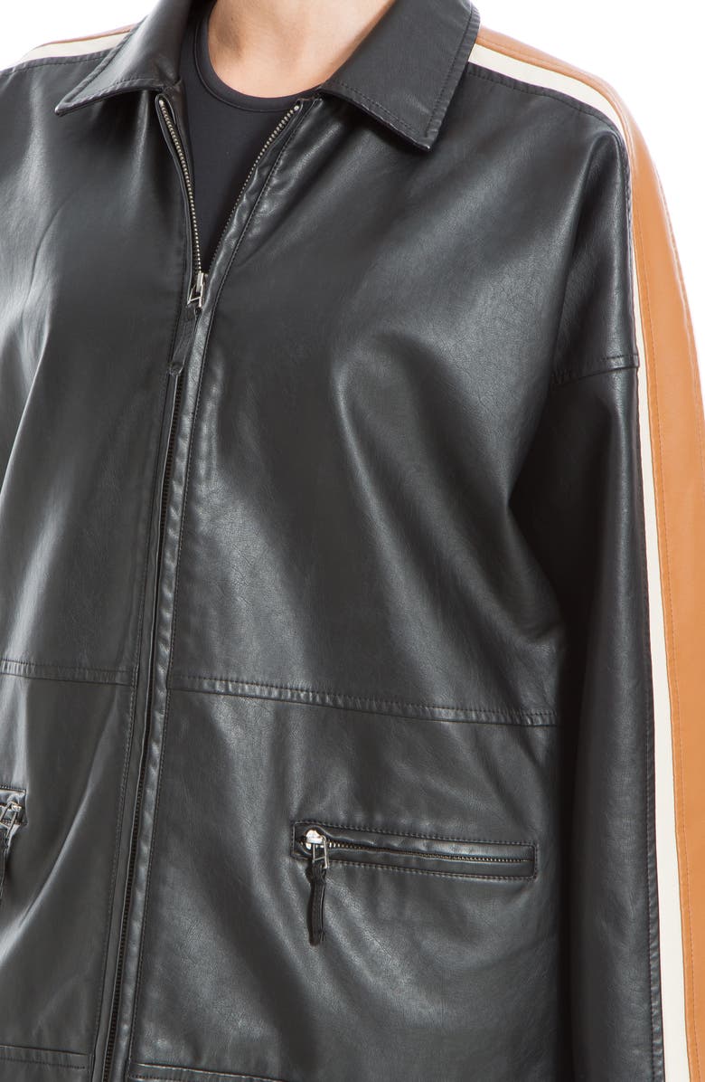 MAX STUDIO Racer Stripe Faux Leather Jacket, Alternate, color, Black Vicuna Cream