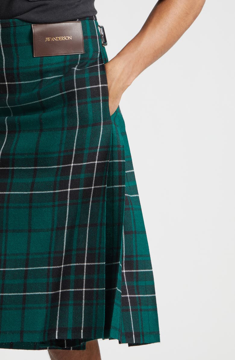 JW Anderson Plaid Wool Kilt, Alternate, color, Forest Green