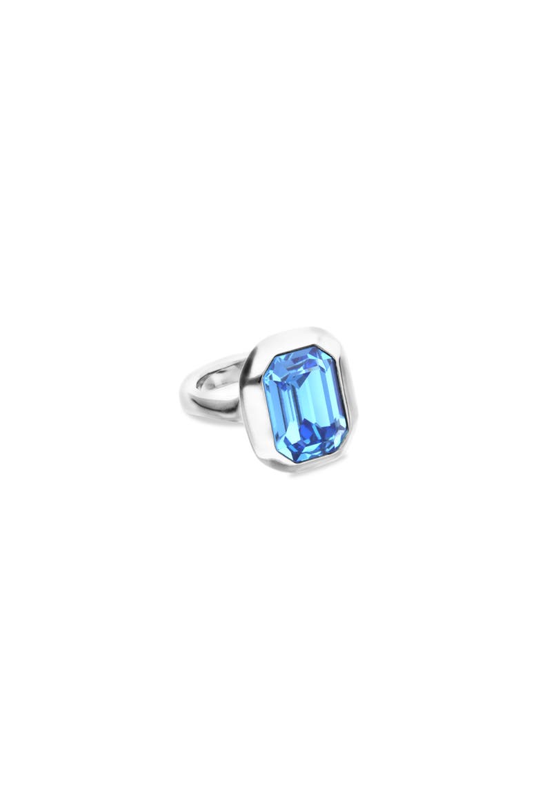Silver-tone Ring with Emerald-Cut Blue Crystal, Alternate, color, Silver