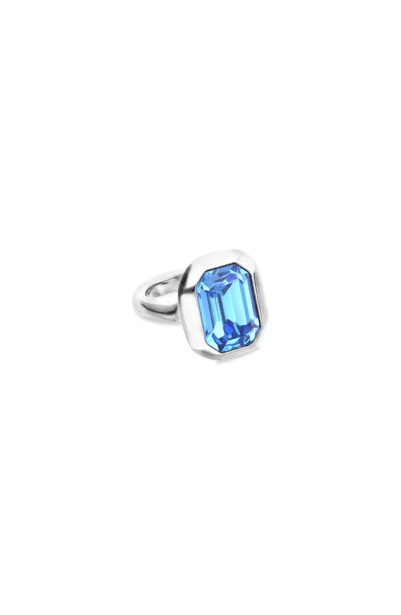 UNODE50 Silver-tone Ring with Emerald-Cut Blue Crystal, Alternate, color, Silver