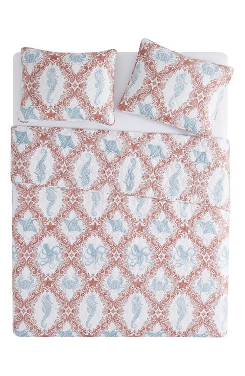Coastal Coral 3-Piece Quilt Set