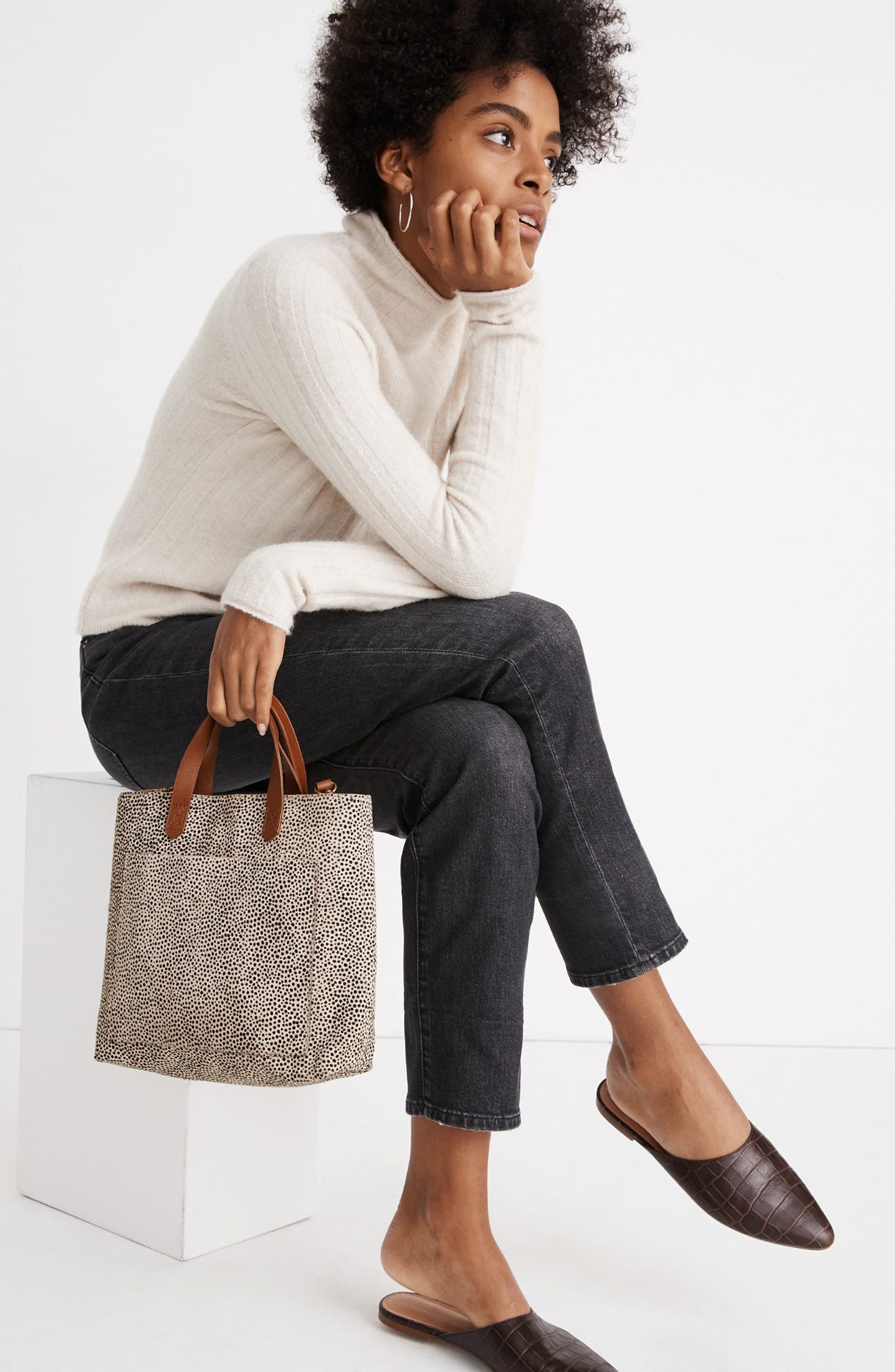 Madewell The Zip Top Small Spotted Calf Hair Transport Crossbody Bag, Alternate, color, 