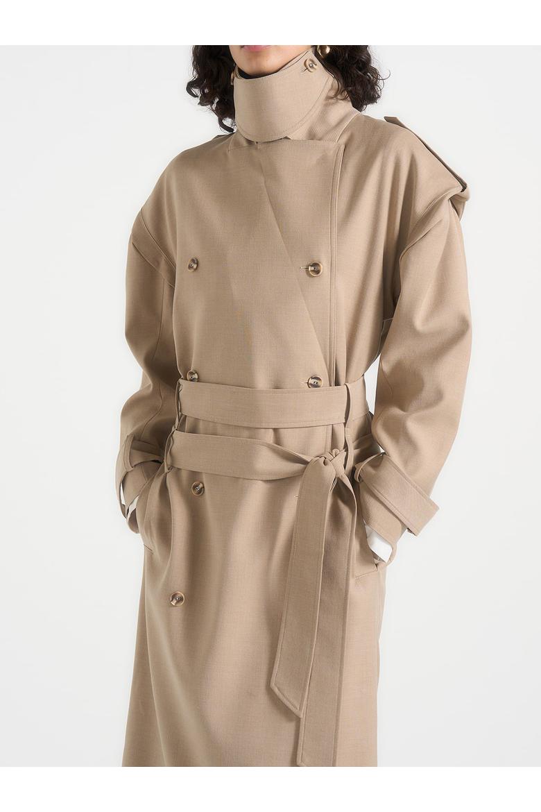 Esther Double Belted Funnel Neck Trench Coat, Alternate, color, Taupe