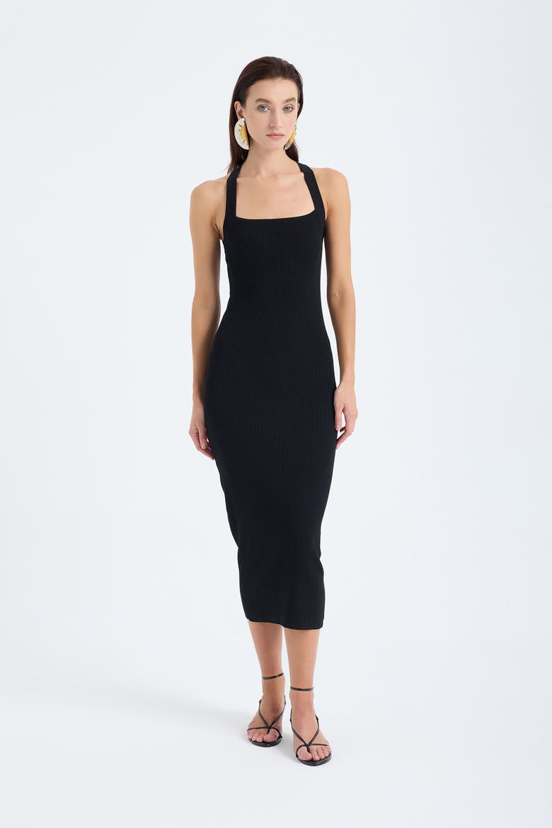 Azura Crisscross Back Sleeveless Rib Knit Bodycon Midi Sweater Dress, Alternate, color, Black