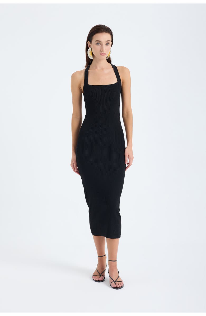 Monlicia Azura Knit Crisscross Back Bodycon Midi Dress, Main, color, Black