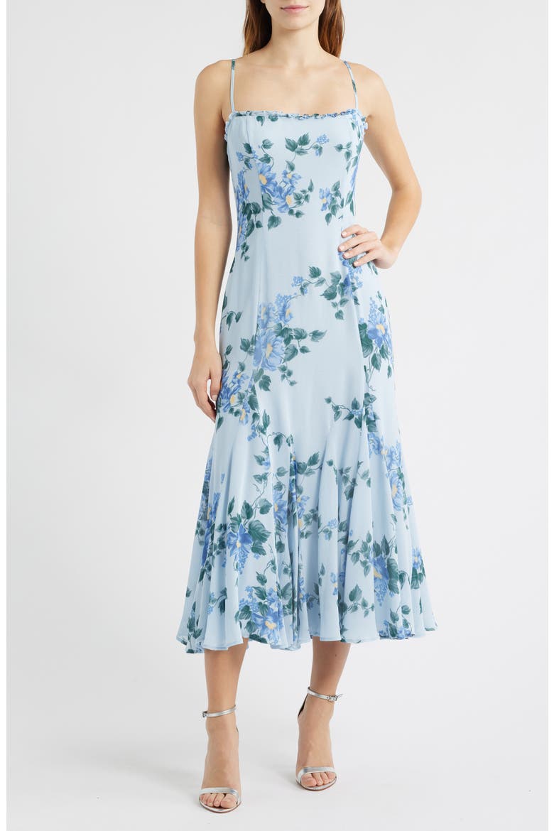 Lilibet Floral Ruffle Trim Midi Dress, Main, color, FRESH AIR