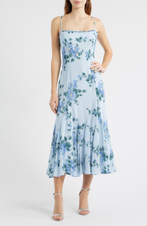 Lilibet Floral Ruffle Trim Midi Dress