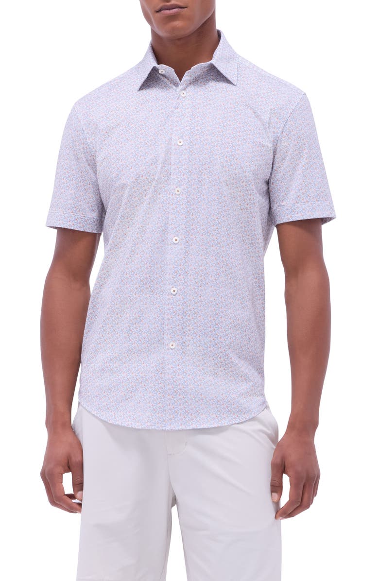 Bugatchi Miles OoohCotton<sup>®</sup> Floral Short Sleeve Button-Up Shirt, Main, color, Jaffa