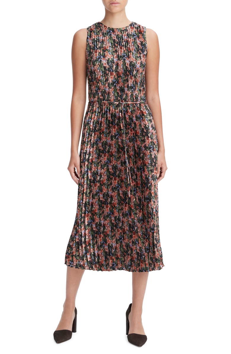 Vince Wild Primrose Pleat Tie Waist Midi Dress, Main, color,