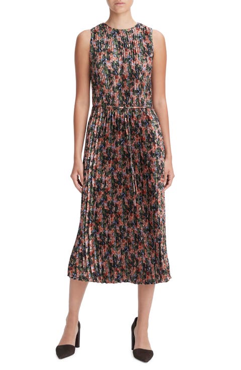 Wild Primrose Pleat Tie Waist Midi Dress