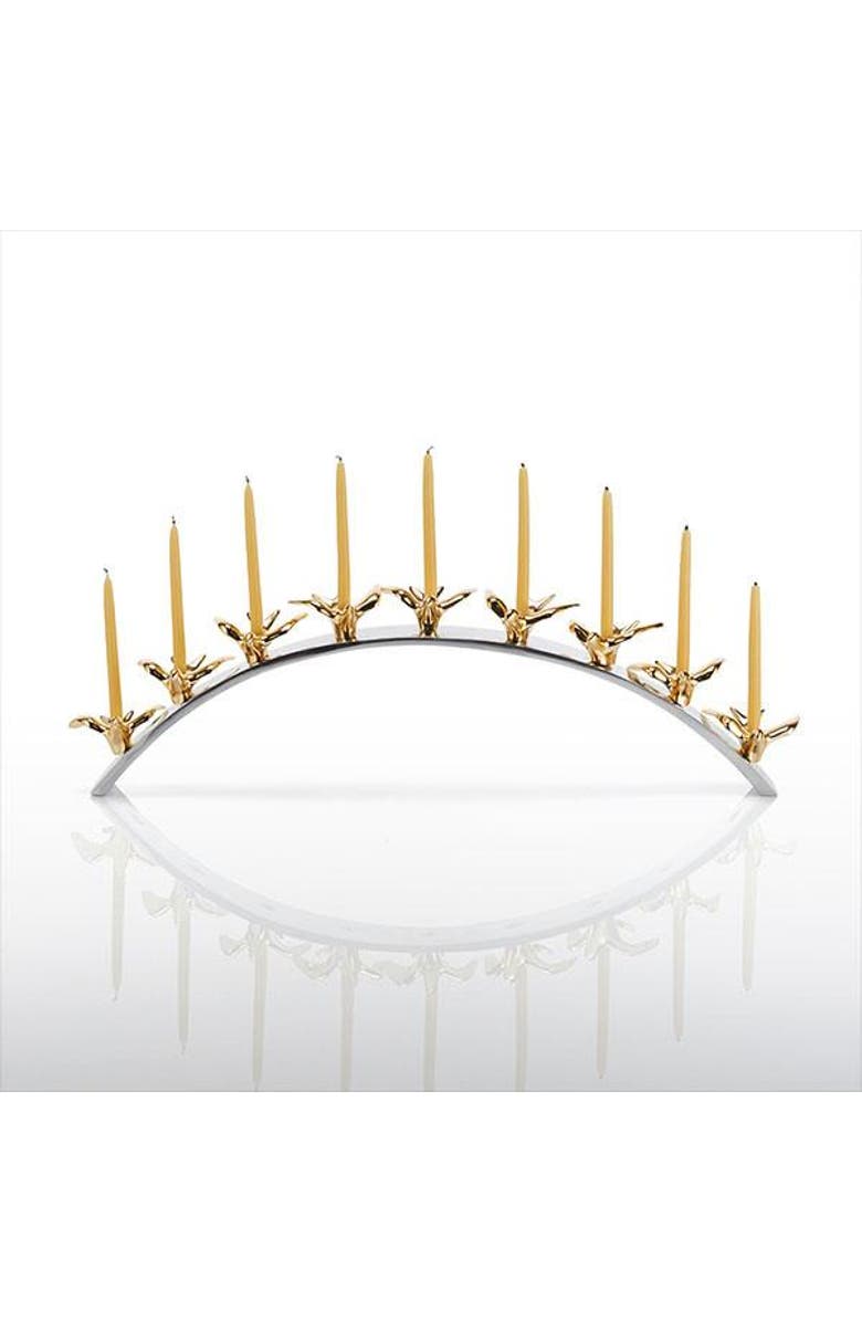 Lunares Dove Menorah Gold Plate Silver, Main, color, Gold