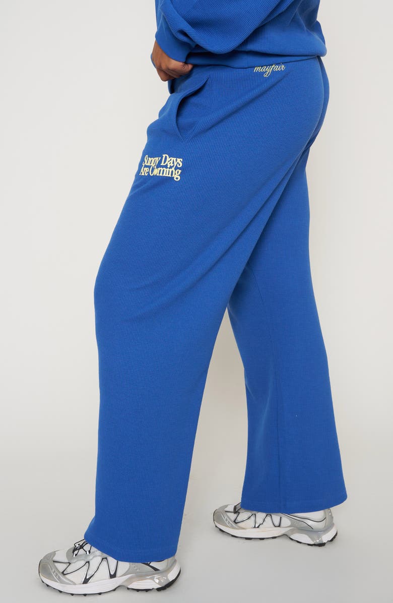 THE MAYFAIR GROUP Sunny Days Are Coming Waffle Knit Wide Leg Sweatpants, Alternate, color, Blue