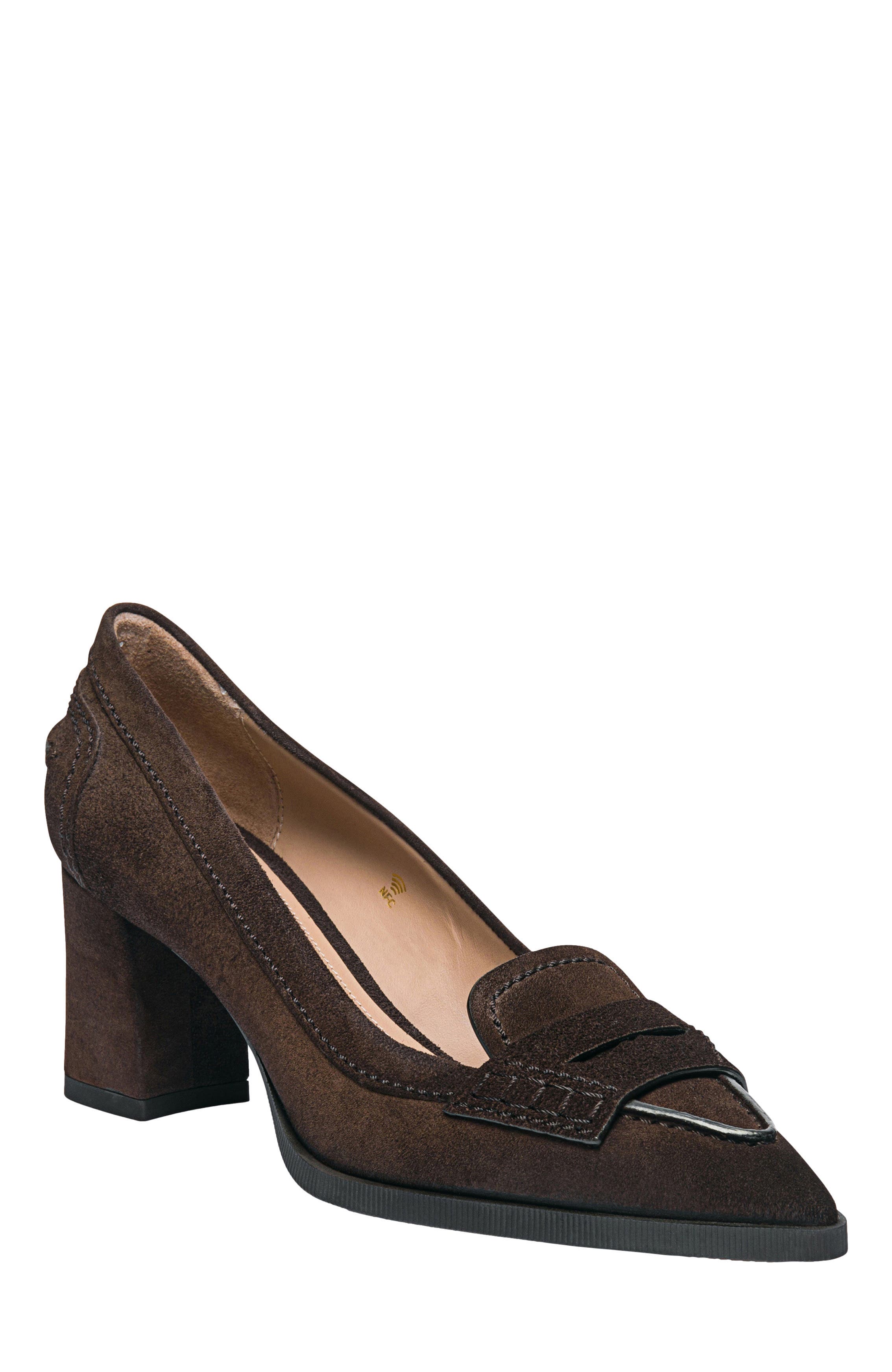 Santoni Women's suede mid-heel pump, Alternate, color, Brown