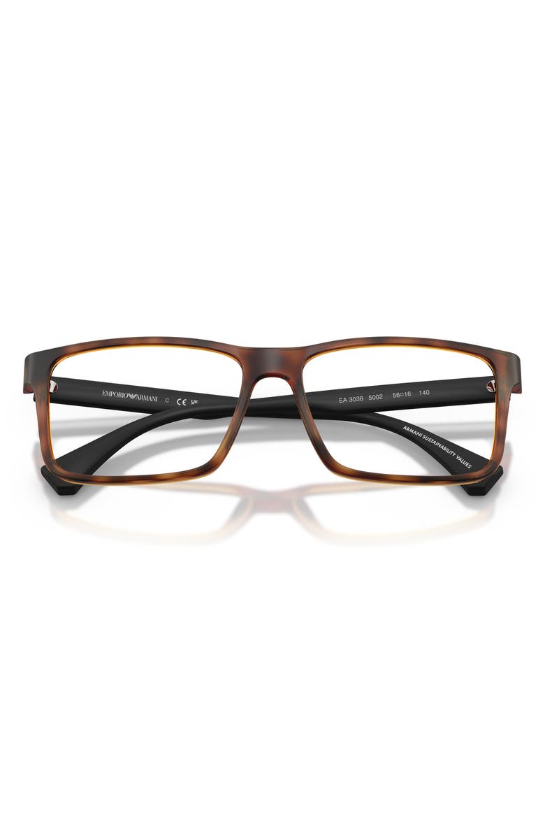 Emporio Armani 56mm Rectangle Optical Glasses, Alternate, color, Matte Havana / Demo Lens
