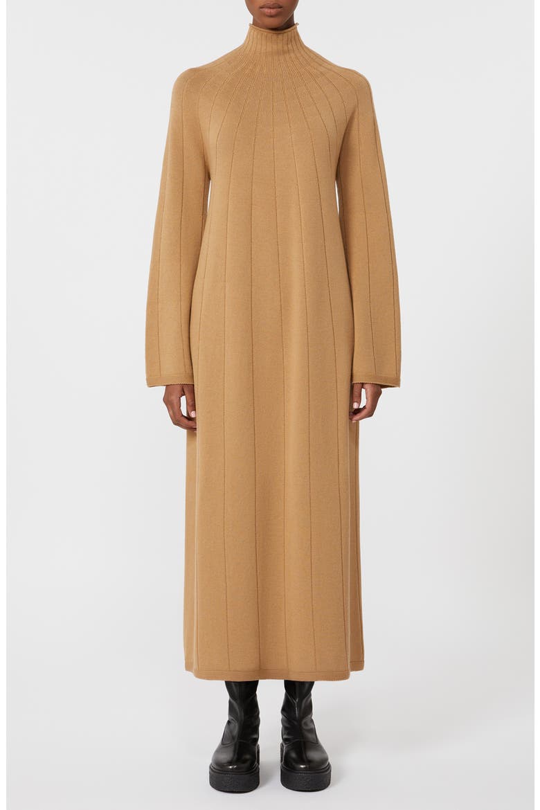 Cile Long Sleeve Wool Dress, Main, color, CAMEL