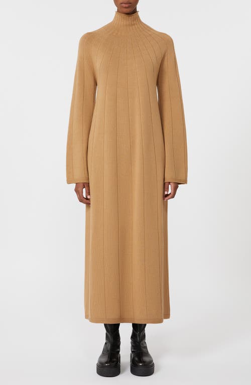 Mm By Max Mara Cile Long Sleeve Wool Dress In Brown