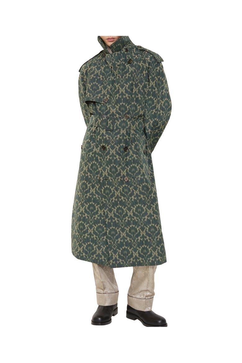 Long Baroque Viscose Blend Trench Coat, Alternate, color, Vine green