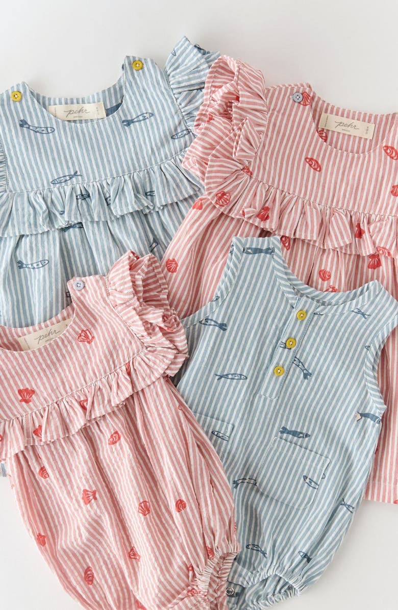 Pehr Sardine Embroidery Organic Cotton Seersucker Romper, Alternate, color, Petit Sardine