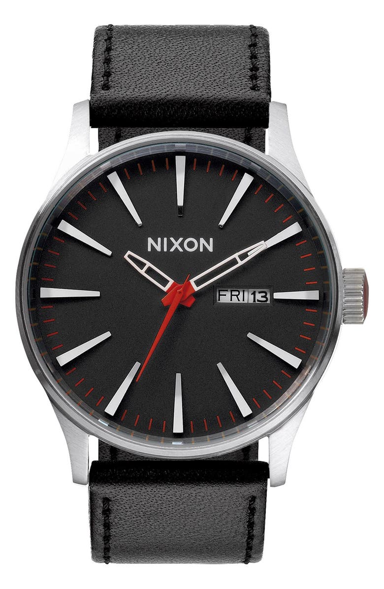 Nixon 'The Sentry' Leather Watch, 42mm, Main, color,