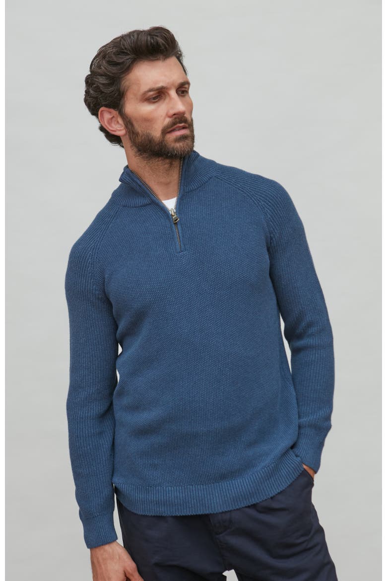 Midweight 100% Cotton Zip Neck Sweater, Main, color, Bluemelange