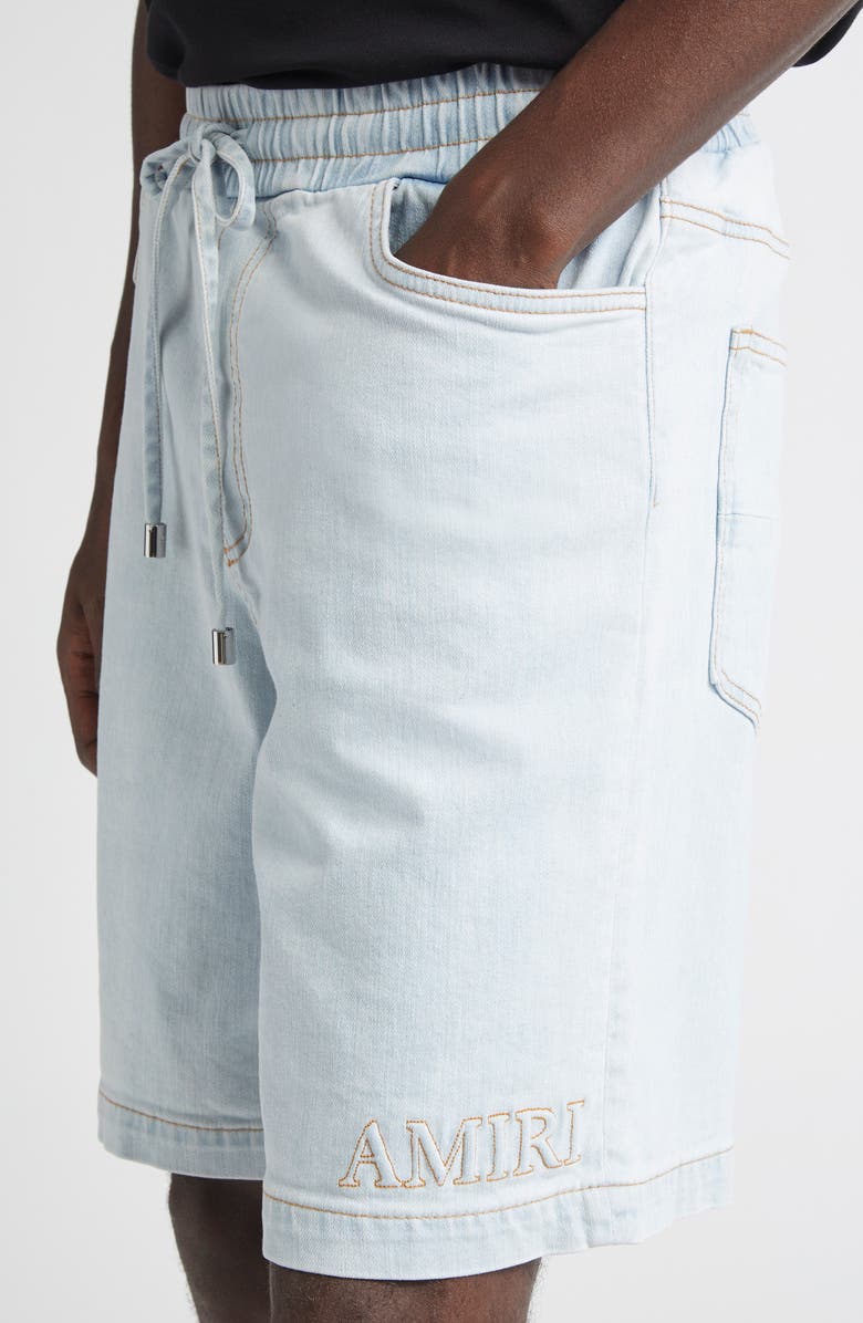 AMIRI 3D Logo Drawstring Denim Shorts, Alternate, color, Light Indigo