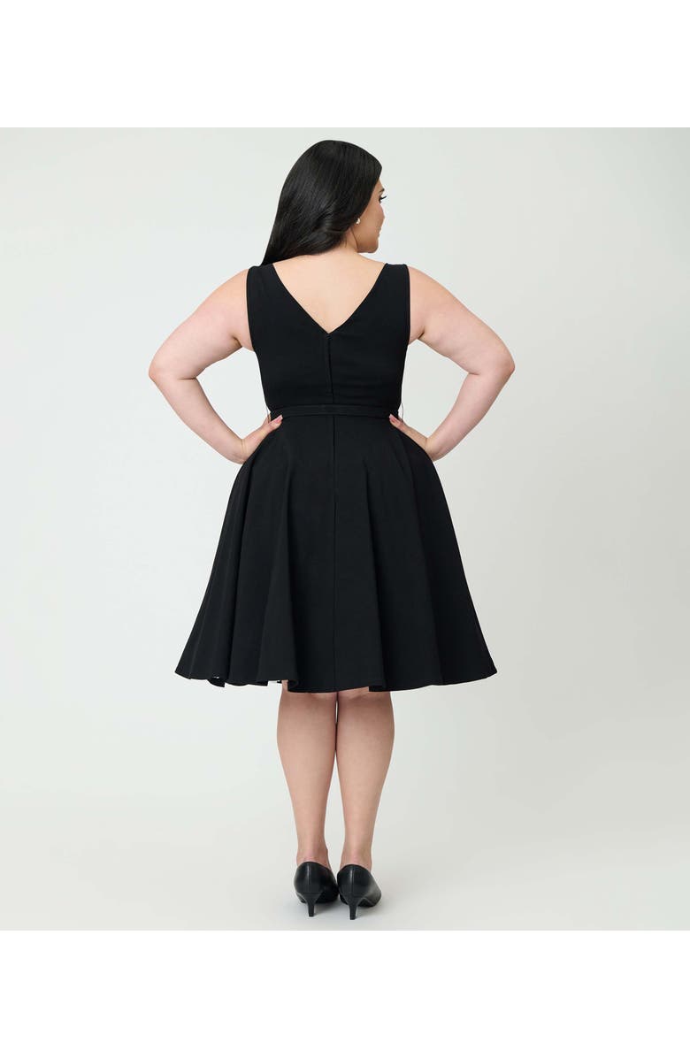 Unique Vintage Plus Size Long Sleeve Belted Devon Swing Dress, Alternate, color, Black Solid
