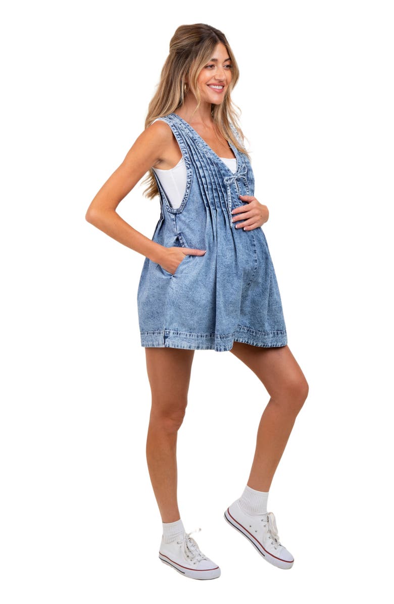 PinkBlush Deep V-Neck Pleated Front Tie Sleeveless Romper, Main, color, 