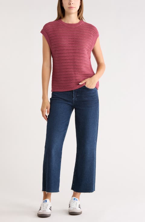 Short Sleeve Pointelle Knit Sweater
