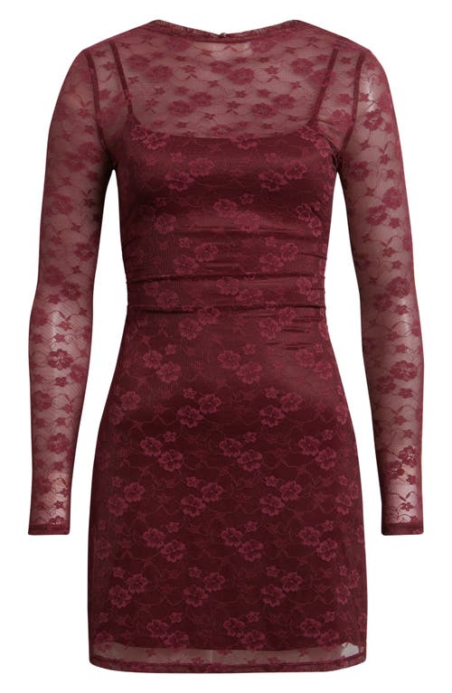 Open Edit Long Sleeve Lace Body-con Dress In Burgundy