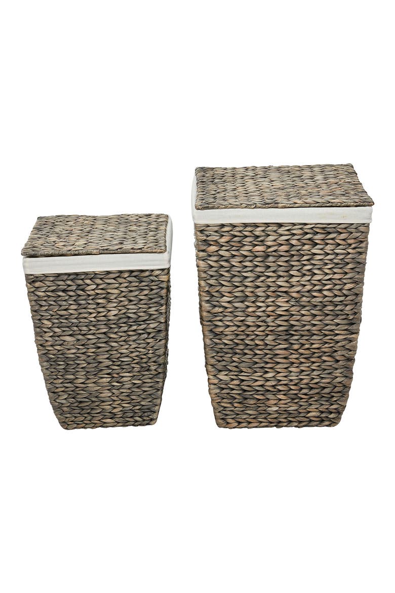Dark Brown Seagrass Handmade Storage Basket with Liner & Matching Top - Set of 2, Alternate, color, BROWN