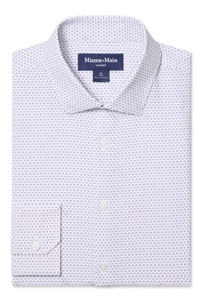 Leeward Trim Fit Diamond Print Performance Button-Up Shirt, Alternate, color, PASSION PURPLE MULTI DIAMOND