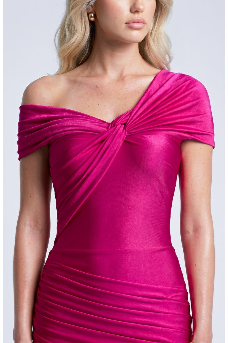 One Shoulder Twist Ruched Mermaid Evening Gown, Alternate, color, Magenta