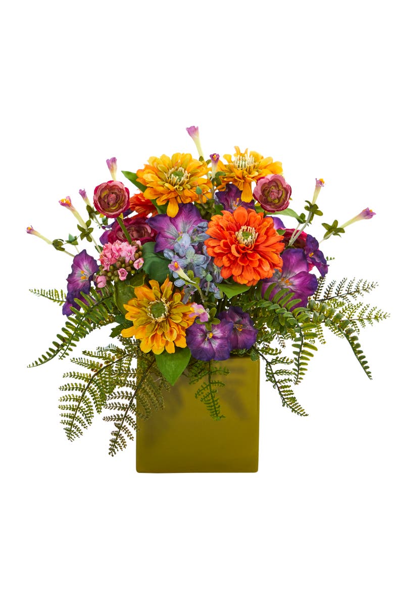 NEARLY NATURAL Mixed Floral Artificial Arrangement in Green Vase, Main, color, 