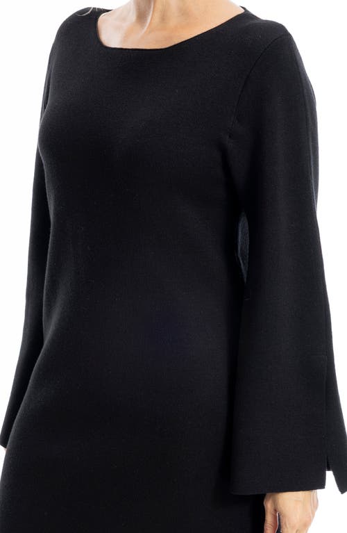 Max Studio Boat Neck Flare Sleeve Sweater Dress In Black