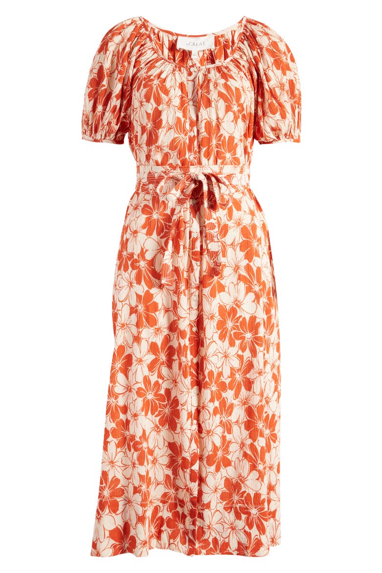The Seascape Floral Crinkle Cotton Dress, Alternate, color, BURNT RED HIBISCUS FLOWER