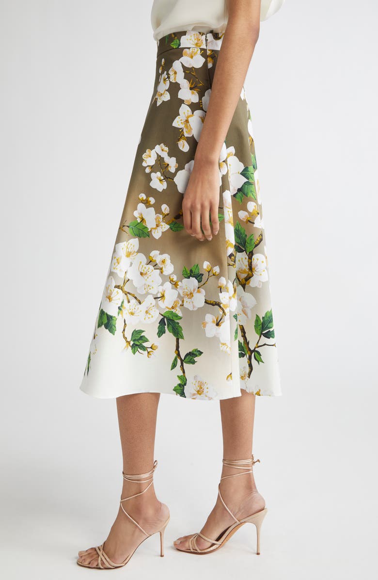 Oscar de la Renta Cherry Blossom Dégradé Poplin Midi Skirt, Alternate, color, White Khaki Ombre