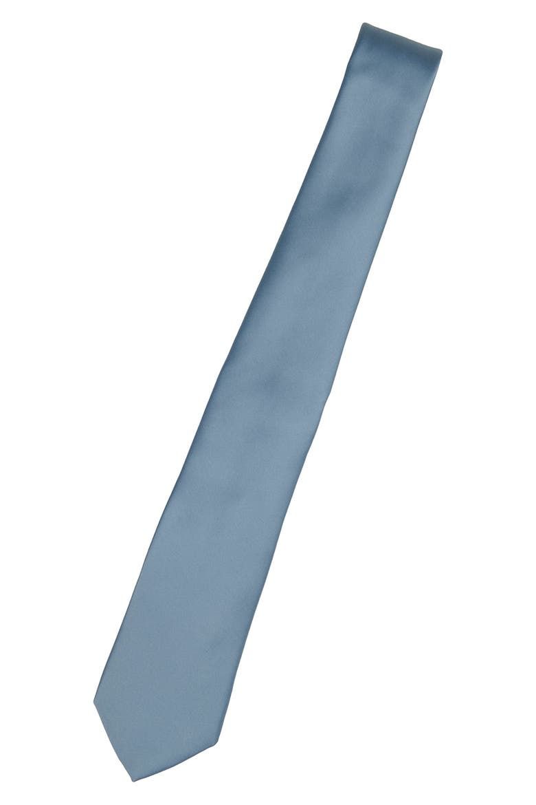 Men's Solid Satin Tie, Alternate, color, DUSTY BLUE