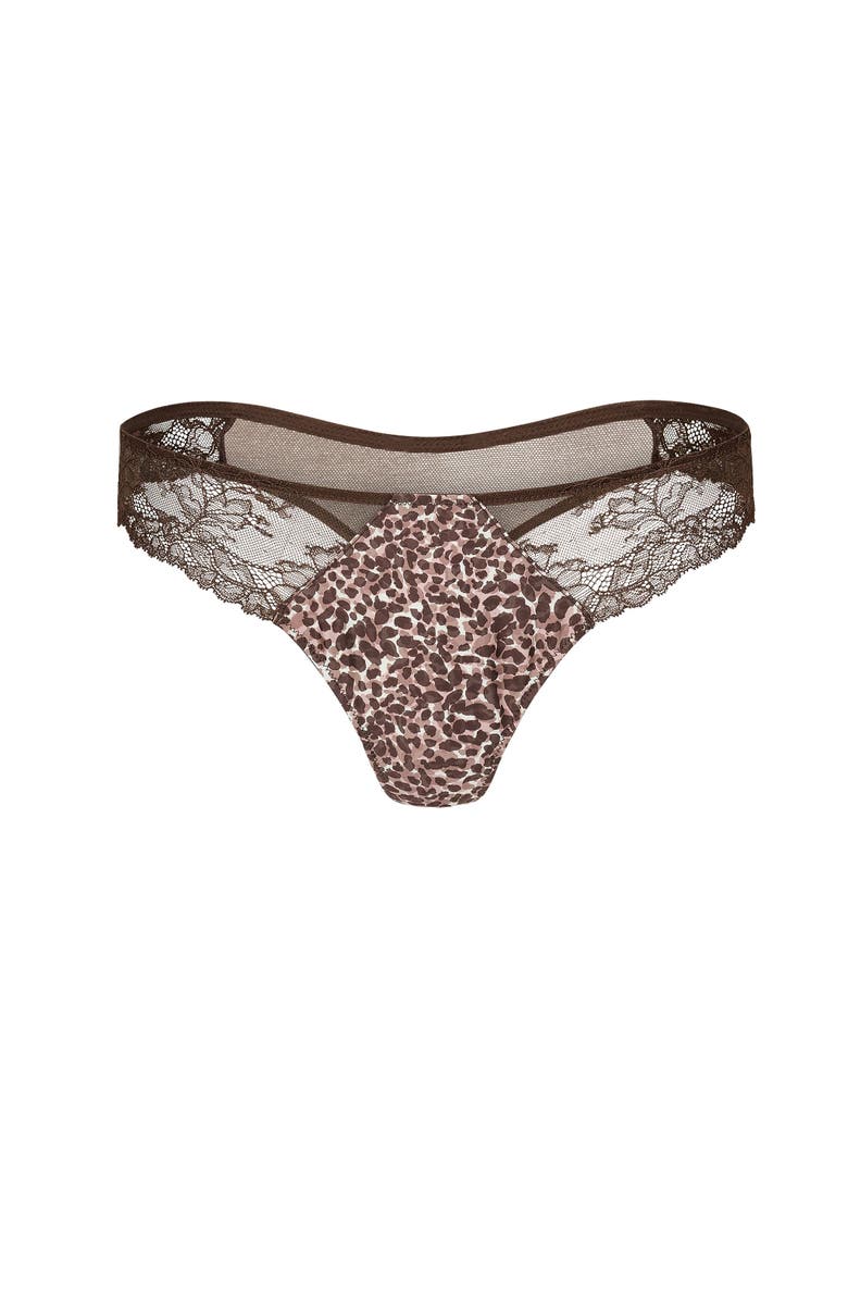 Adore Me Haley Thong Panties, Alternate, color, Animal Brown