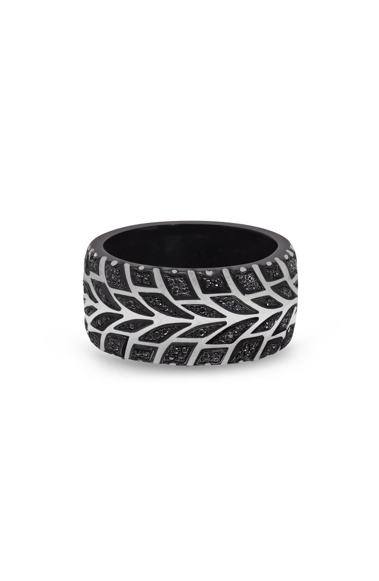 LuvMyJewelry Racer Swag Tire Tread Sterling Silver & Black Diamond Ring, Main, color, Dark Grey