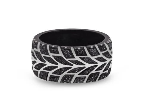 Racer Swag Tire Tread Sterling Silver & Black Diamond Ring