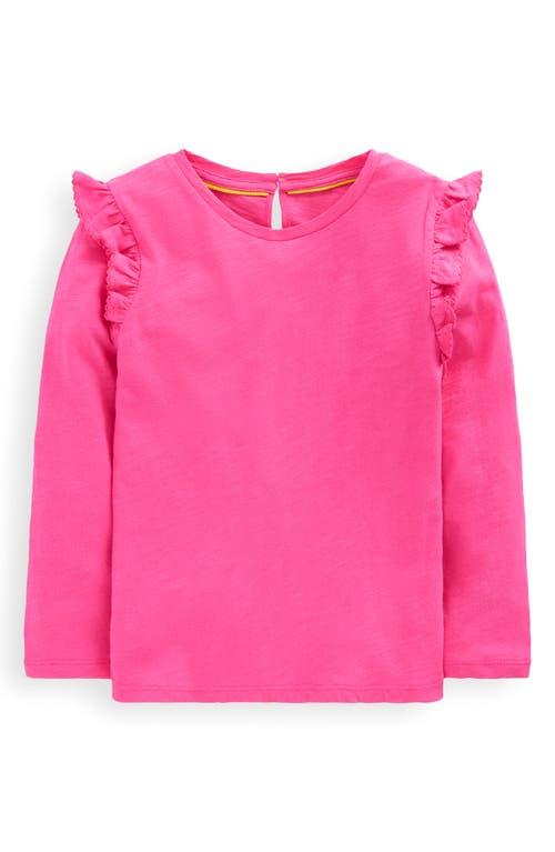 Mini Boden Kids' Frill Sleeve Slub Top In Pink