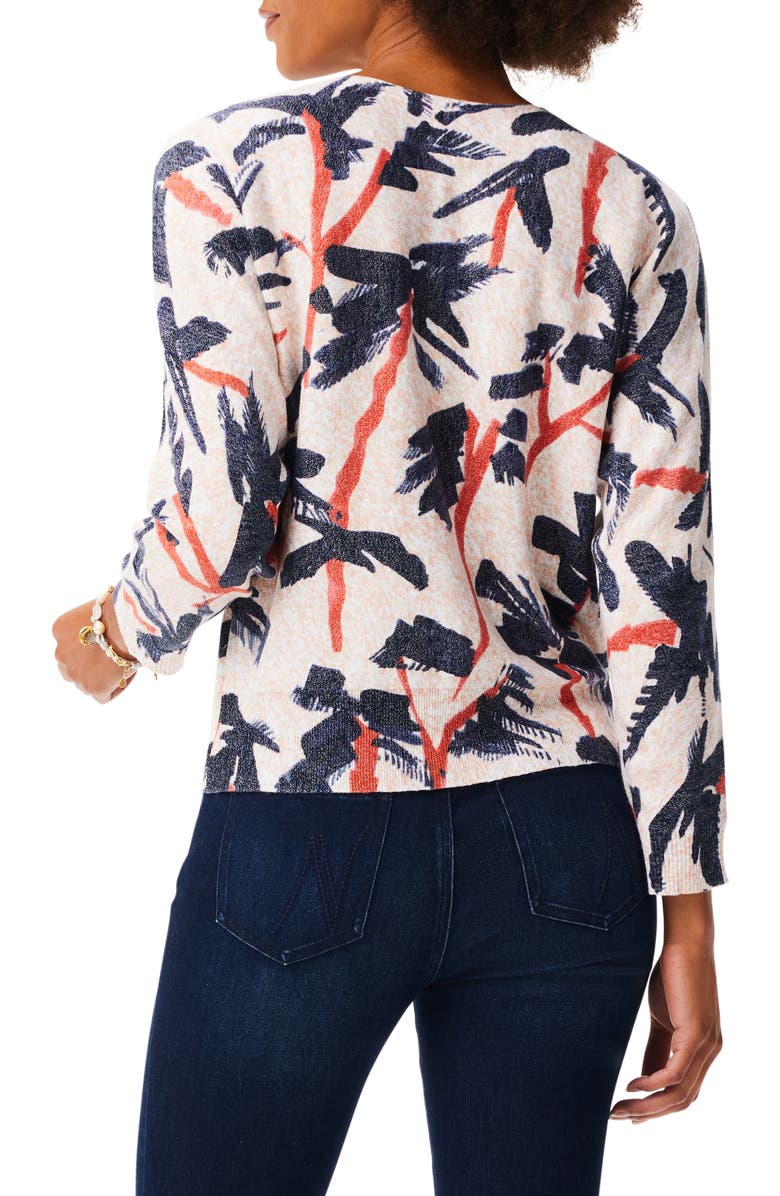 NIC+ZOE Painted Palms Cotton Blend Sweater, Alternate, color, Pink Multi