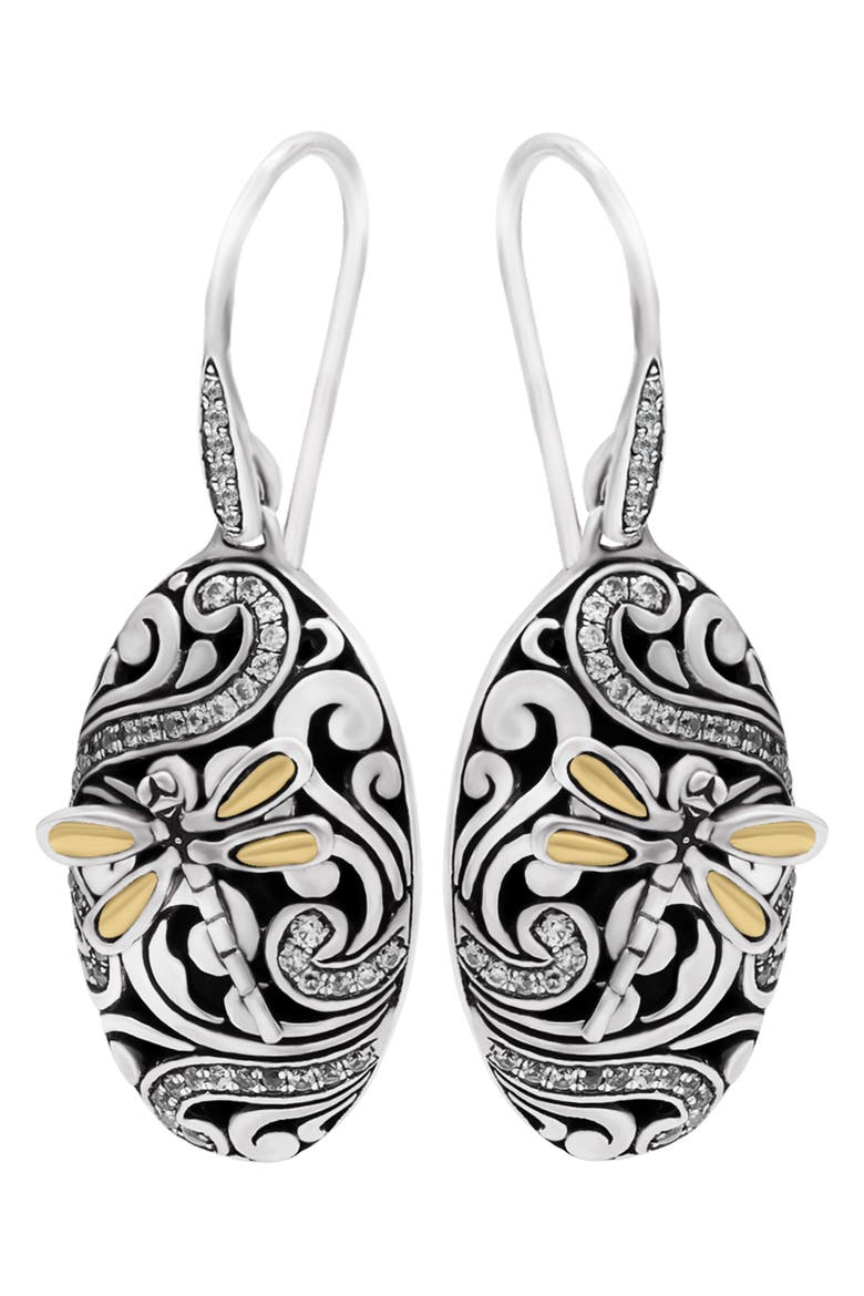 Dragonfly Earrings in Sterling Silver and 18K Gold, Alternate, color, Silver