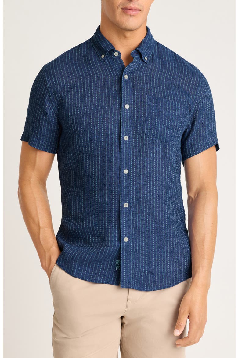 Slim Fit Striped Linen Shirt, Main, color, NAVY BLUE TRITON STRIPE LINEN